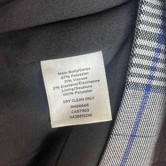 Plaid Blazer Women's Double Breasted Checkered Career Jacket Gray Blue - Picture 7 of 8